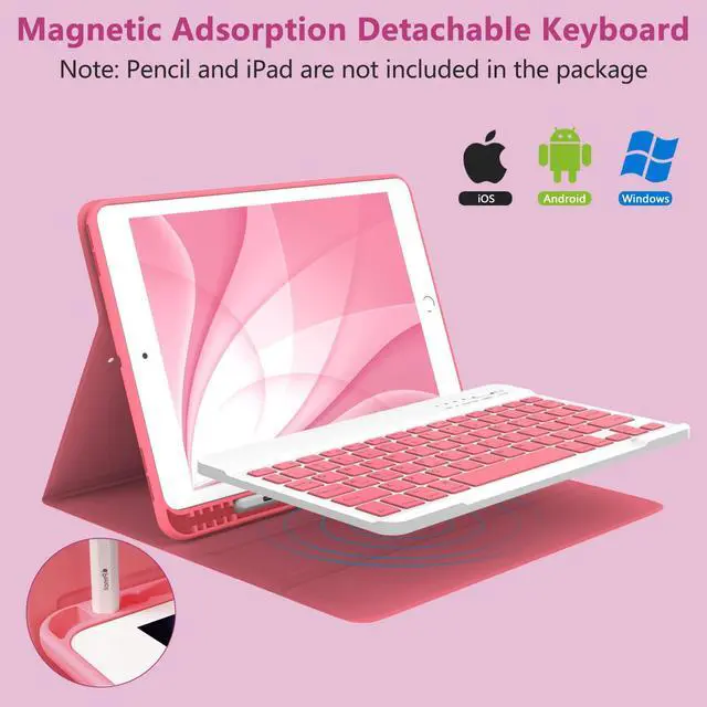 Alt view image 4 of 7 - for iPad 9th Generation Case with Keyboard, for iPad 8th 7th Generation Case with Keyboard (Wireless Detachable & Pencil Holder), iPad 10.2"/iPad Air 10.5"(3rd Gen)/iPad Pro 10.5" (Watermelon)
