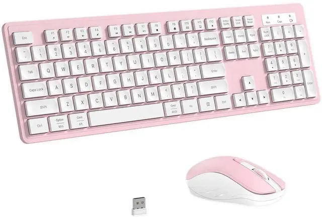 Main image of Wireless Keyboard and Mouse, 2.4GHz Cordless Keyboard Mouse Combo, Optical Mouse, Plug and Play USB Receiver, Compatible with Windows, Mac, Laptop, and PCWhite Pink