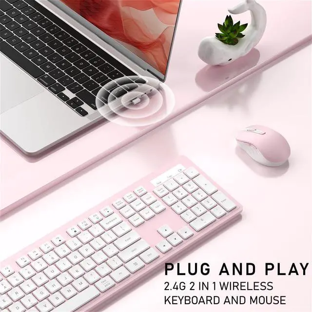Alt view image 2 of 7 - Wireless Keyboard and Mouse, 2.4GHz Cordless Keyboard Mouse Combo, Optical Mouse, Plug and Play USB Receiver, Compatible with Windows, Mac, Laptop, and PCWhite Pink