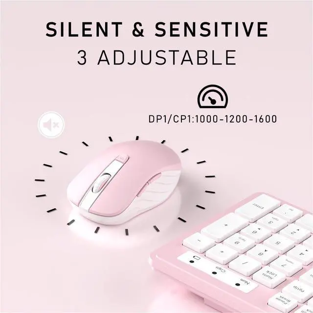 Alt view image 4 of 7 - Wireless Keyboard and Mouse, 2.4GHz Cordless Keyboard Mouse Combo, Optical Mouse, Plug and Play USB Receiver, Compatible with Windows, Mac, Laptop, and PCWhite Pink