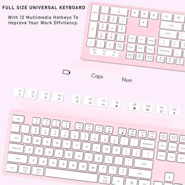 Alt view image 5 of 7 - Wireless Keyboard and Mouse, 2.4GHz Cordless Keyboard Mouse Combo, Optical Mouse, Plug and Play USB Receiver, Compatible with Windows, Mac, Laptop, and PCWhite Pink