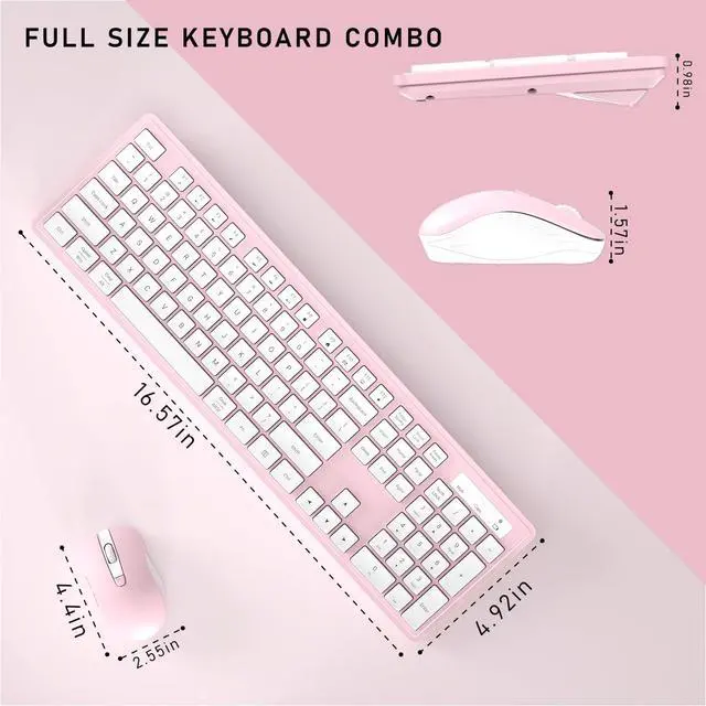 Alt view image 6 of 7 - Wireless Keyboard and Mouse, 2.4GHz Cordless Keyboard Mouse Combo, Optical Mouse, Plug and Play USB Receiver, Compatible with Windows, Mac, Laptop, and PCWhite Pink