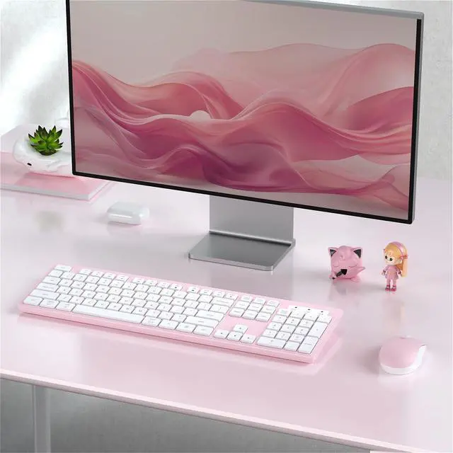 Alt view image 7 of 7 - Wireless Keyboard and Mouse, 2.4GHz Cordless Keyboard Mouse Combo, Optical Mouse, Plug and Play USB Receiver, Compatible with Windows, Mac, Laptop, and PCWhite Pink