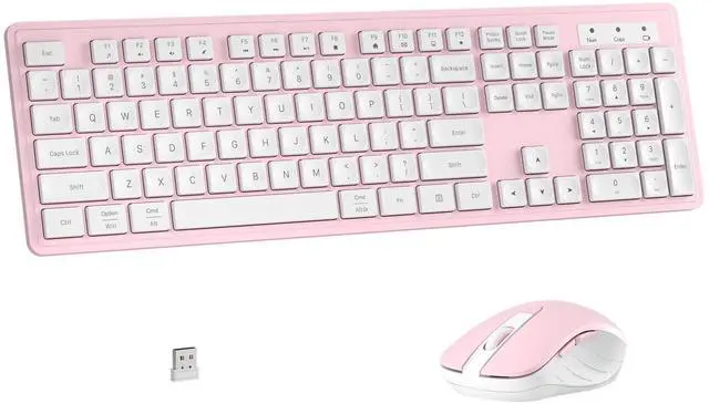Main image of Wireless Keyboard and Mouse Combo, Full-Size 104-Key Office Keyboard with 15 Function Keys, Numeric Keypad, Single USB Receiver, Compatible with PC and Laptop(Pink White)