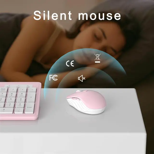 Alt view image 5 of 6 - Wireless Keyboard and Mouse Combo, Full-Size 104-Key Office Keyboard with 15 Function Keys, Numeric Keypad, Single USB Receiver, Compatible with PC and Laptop(Pink White)