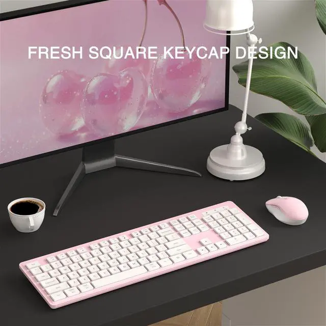 Alt view image 3 of 6 - Wireless Keyboard and Mouse Combo, Full-Size 104-Key Office Keyboard with 15 Function Keys, Numeric Keypad, Single USB Receiver, Compatible with PC and Laptop(Pink White)