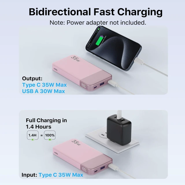 Alt view image 3 of 6 - NOBIS Power Bank 35W 10000mAh Portable Charger