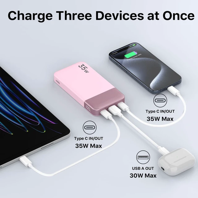 Alt view image 4 of 6 - NOBIS Power Bank 35W 10000mAh Portable Charger