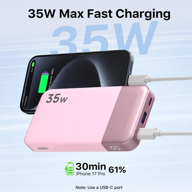 Alt view image 2 of 6 - NOBIS Power Bank 35W 10000mAh Portable Charger