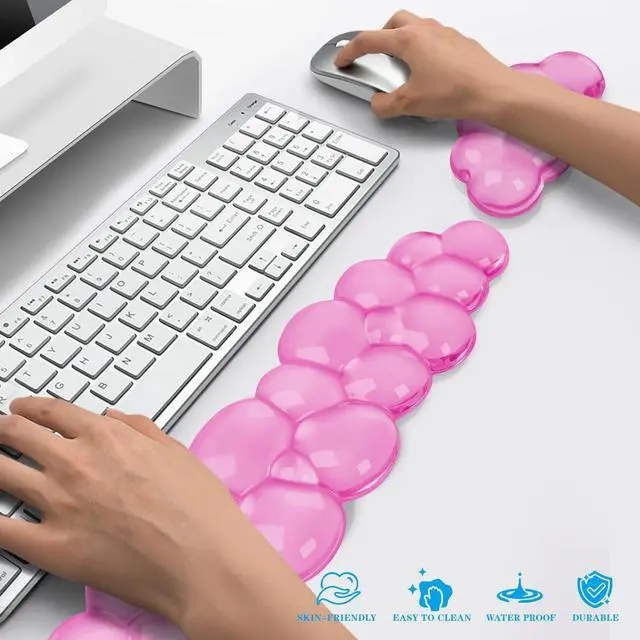 Alt view image 6 of 7 - Gel Cloud Keyboard and Mouse Wrist Rest, Cute Wrist Support and Arm Support Keyboard Rest for Keyboard and Mouse Typing Pain ReliefSuitable for Office/Computer/Laptop/Gaming (Pink)