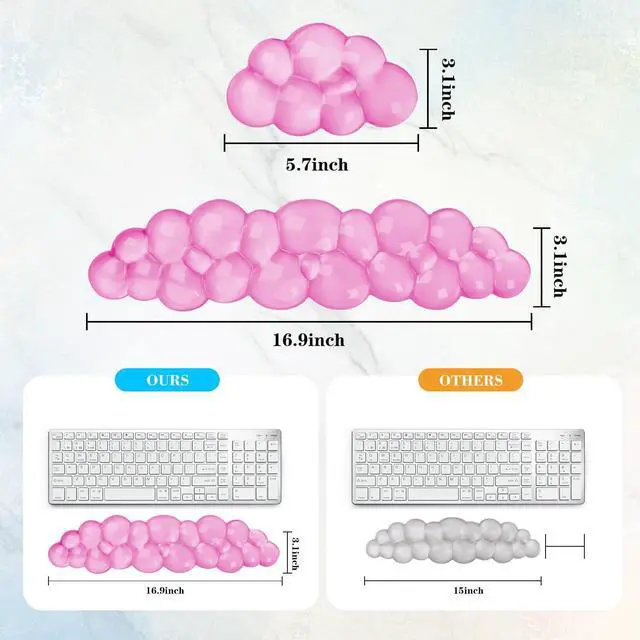 Alt view image 5 of 7 - Gel Cloud Keyboard and Mouse Wrist Rest, Cute Wrist Support and Arm Support Keyboard Rest for Keyboard and Mouse Typing Pain ReliefSuitable for Office/Computer/Laptop/Gaming (Pink)