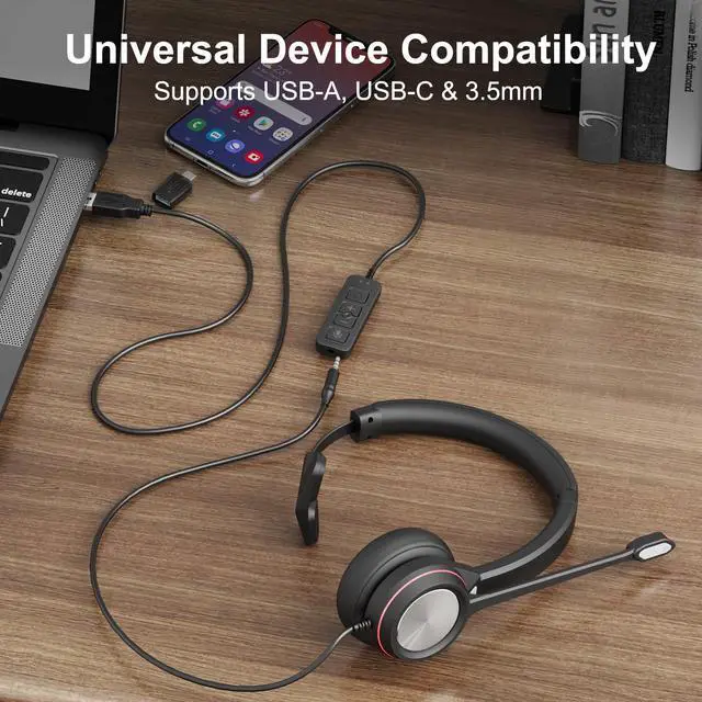 Alt view image 6 of 7 - USB Headset with Microphone for PC, Mono Wired Computer Headset with 3.5mm & USB Dual Plug, Noise Cancelling Office Headphones for Call Center, Zoom, Teams, Laptop Mac