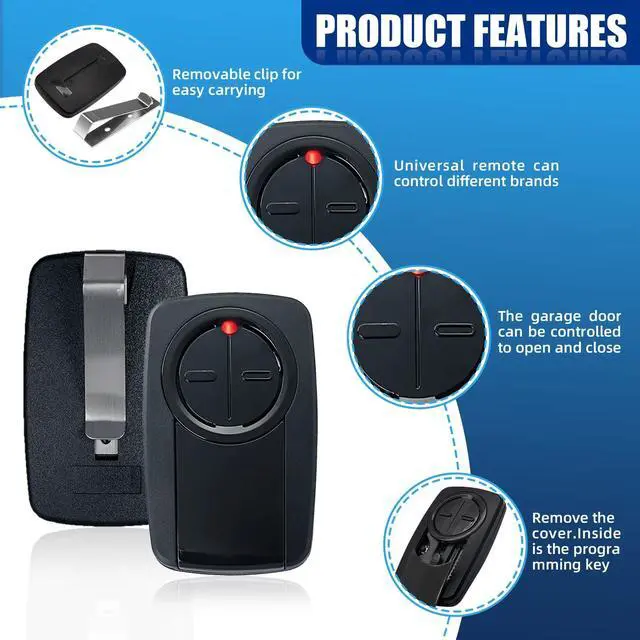 Alt view image 5 of 7 - KLIK5U-BK2 KLIK3U-BK Clicker - Universal 2 Button Garage Door Opener Remote for Chamberlain LiftMaster Genie, etc. Fit for Yellow Orange Red Purple Green Learn Button or DIP Switch.