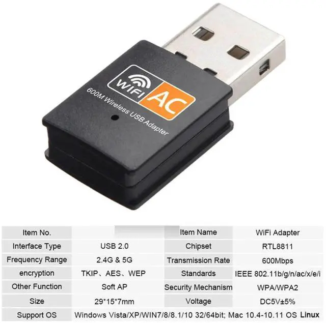 Alt view image 4 of 7 - Dual-Band USB WiFi Adapter, Black - for Laptops and Desktops, Compatible with Windows, Mac, and Linux