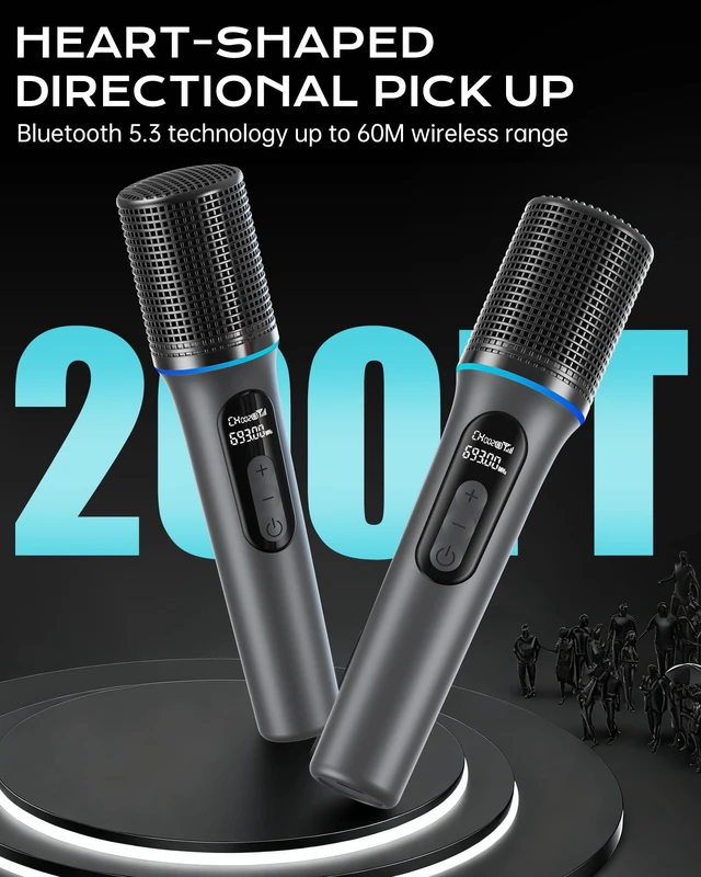 Alt view image 2 of 7 - Wireless Microphone, Professional Handheld Dynamic Mic with Rechargeable Receiver, 5-Level Volume Adjustment, Dynamic RGB Lighting, 40-Hour Battery Rechargeable Microphone for Karaoke and Weddings.