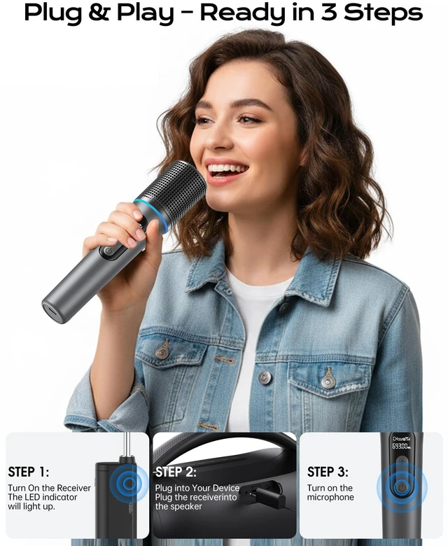 Alt view image 3 of 7 - Wireless Microphone, Professional Handheld Dynamic Mic with Rechargeable Receiver, 5-Level Volume Adjustment, Dynamic RGB Lighting, 40-Hour Battery Rechargeable Microphone for Karaoke and Weddings.