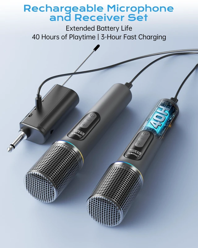 Alt view image 6 of 7 - Wireless Microphone, Professional Handheld Dynamic Mic with Rechargeable Receiver, 5-Level Volume Adjustment, Dynamic RGB Lighting, 40-Hour Battery Rechargeable Microphone for Karaoke and Weddings.
