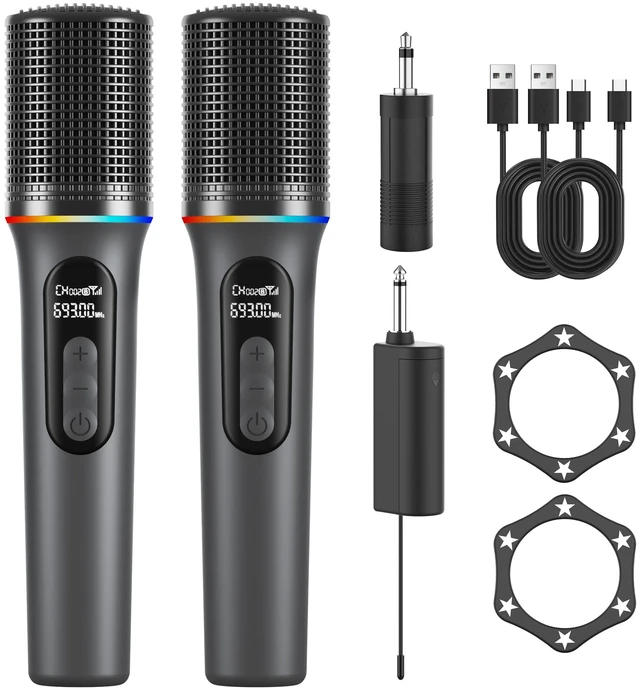 Main image of Wireless Microphone, Professional Handheld Dynamic Mic with Rechargeable Receiver, 5-Level Volume Adjustment, Dynamic RGB Lighting, 40-Hour Battery Rechargeable Microphone for Karaoke and Weddings.