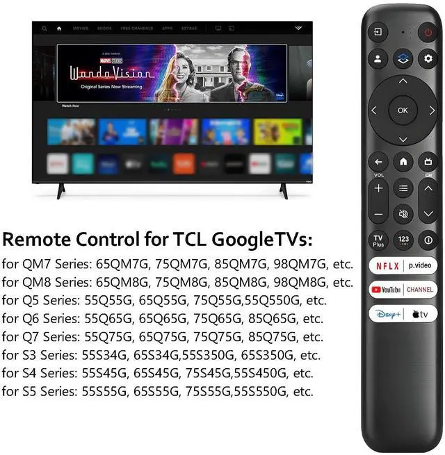 Alt view image 2 of 7 - RC813 Replacement for TCL Google TV Remote Control, Compatible for TCL Smart TVs S250G S3 S4 S5 Q5 Q6 Q7 QM7 QM8 Series - No Setup Required