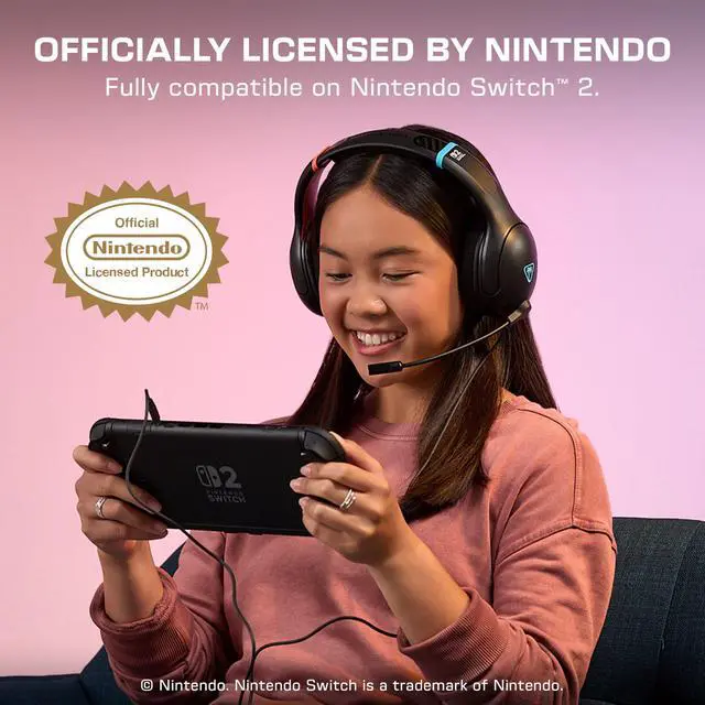 Alt view image 2 of 6 - Airlite Fit Wired Gaming Headset Officially Licensed for Nintendo Switch 2, Nintendo Switch, Durable, Lightweight, Charcoal Blue/Red