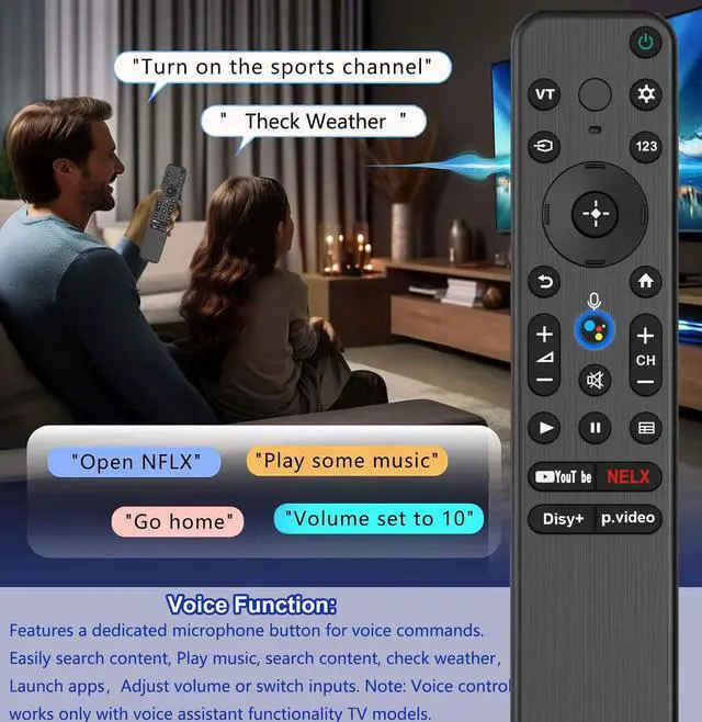 Alt view image 3 of 6 - Replacement Voice Remote Control for All Sony TV, RMF-TX800U Remote Control for Sony Bravia Google 4K UHD LED LCD HD Smart TVs, with Voice Function, with 4 Shortcut Buttons