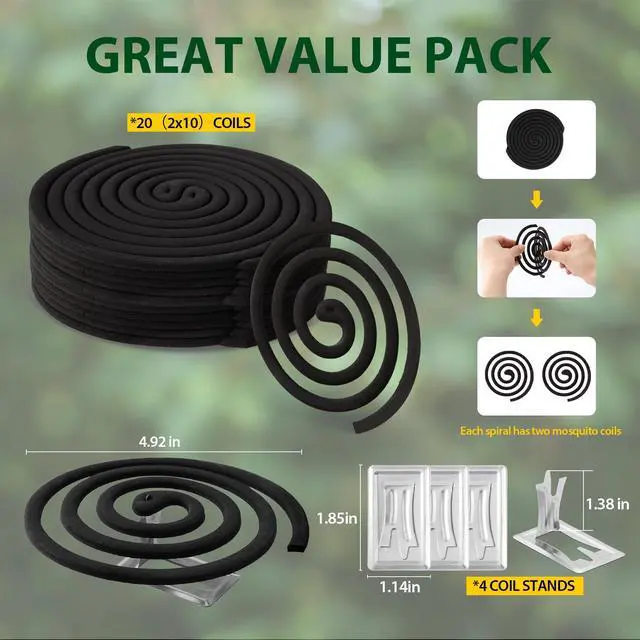 Alt view image 4 of 5 - Citronella Mosquito Repellent Incense Coils, 20 Coils & 4 Stands, Natural DEET-Free Outdoor Protection for Patio, Backyard & Camping, Burns 5-7 Hours Against Gnats & No-See-Ums