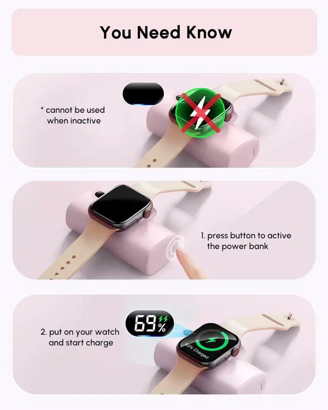 Alt view image 6 of 7 - Small-Sized Pink Portable Charger for iPhone 12 mini/13 pro max, 5000mah Handy Backup Battery Pack for iPhone 14 plus, Ultra-compact Pinky Power Bank External Phone Battery Charger for Lightning Port