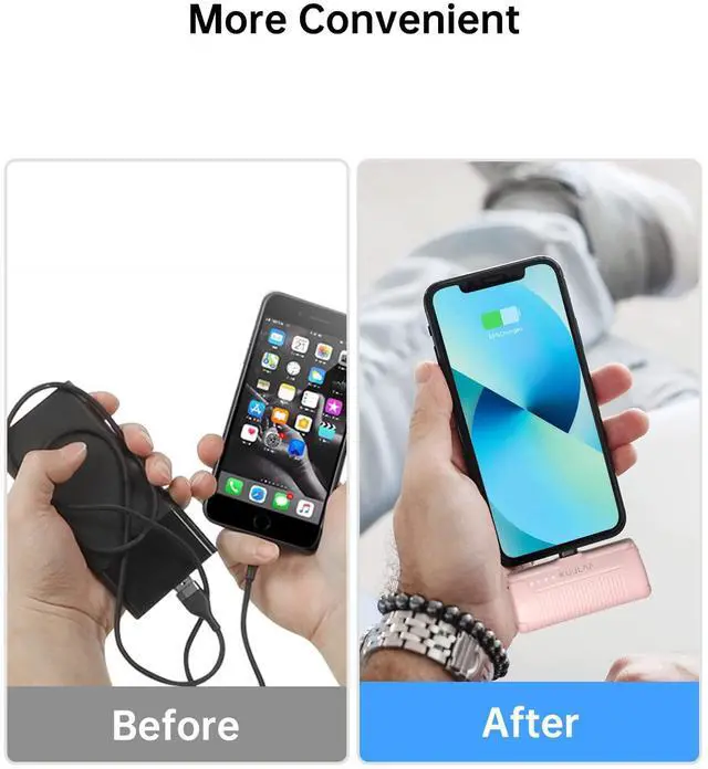 Alt view image 5 of 7 - Portable Phone Charger, Small Power Bank 4500mAh Mini Power Bank for iPhone Cute Battery Pack Backup Charger Travel Compatible with iPhone 14/13/12/11/XS/XR (Pink)