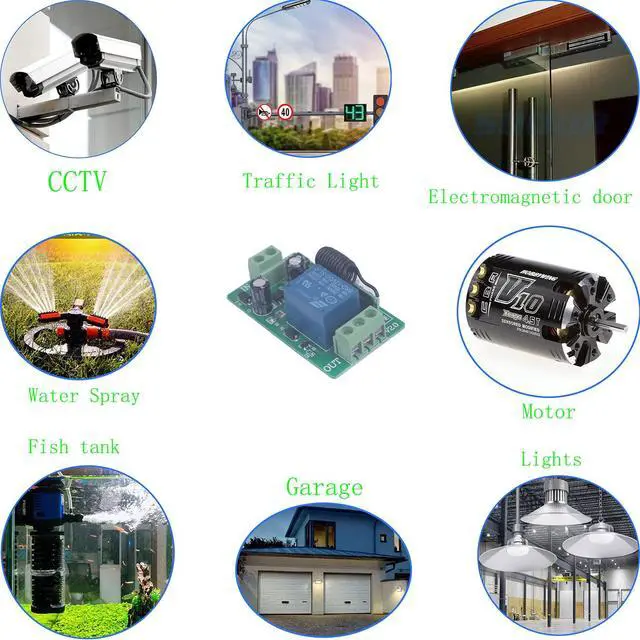 Alt view image 2 of 7 - DC 12V 10A Relay Switch 1CH Wireless Remote Control Switch 433MHz Transmitter Receiver Momentary/Toggle Switch 12V Opener Garage Door keypad Universal Wireless ON Off (2* Control+1* Receiver)