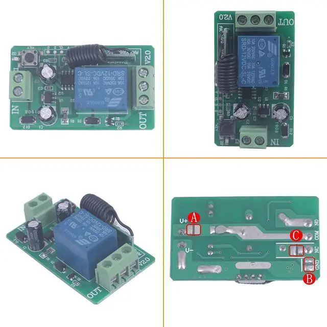 Alt view image 7 of 7 - DC 12V 10A Relay Switch 1CH Wireless Remote Control Switch 433MHz Transmitter Receiver Momentary/Toggle Switch 12V Opener Garage Door keypad Universal Wireless ON Off (2* Control+1* Receiver)