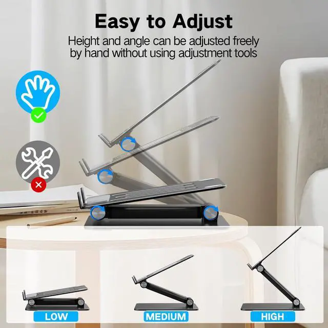 Alt view image 3 of 7 - Adjustable Laptop Stand for Desk, Metal Foldable Laptop Riser, Portable Laptop Holder, Ventilated Cooling Computer Notebook Stand Compatible with 10-17.3 Laptops