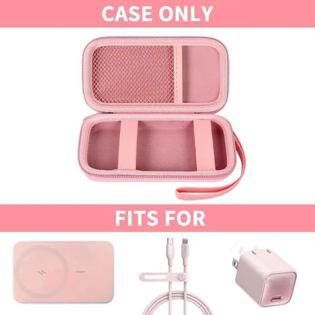 Alt view image 2 of 7 - Case for Anker Magnetic Battery 10,000mAh Foldable Wireless Portable Charger, 633/622/621/321 5,000mAh Power Bank (MagGo) Holder, Storage for Baseus Power Delivery -Case Only (Sakura Pink, Medium)