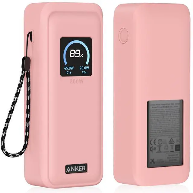 Main image of Compatible with Anker Prime Power Bank 26,250Mah 300W Case Cover, Soft Silicone Shockproof Protective Case for Anker 300W Prime Power Bank with Anti-Lost Strap, LCD Display Visible (Pink)