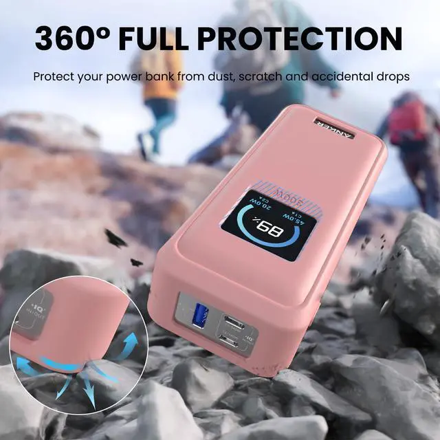 Alt view image 3 of 7 - Compatible with Anker Prime Power Bank 26,250Mah 300W Case Cover, Soft Silicone Shockproof Protective Case for Anker 300W Prime Power Bank with Anti-Lost Strap, LCD Display Visible (Pink)