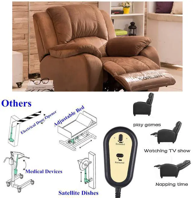 Alt view image 5 of 6 - Lift Chair Remote Replacement,2 Button Chair Lift Remote Control,5 Pin Plug Recliner Replacement Fixed Electric Sofa Recliner Lift Handle