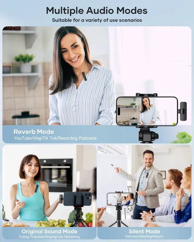Alt view image 3 of 7 - 2 Pack Wireless Lavalier Microphone for iPhone iPad and Android Phone, Lapel Mic Plug and Play Wireless Mic Noise Reduction Mini Microphone for Video Recording Interview Podcast Vlog YouTube Tiktok