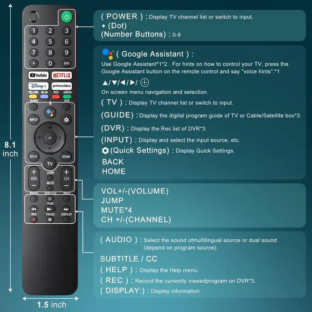 Alt view image 7 of 7 - Replacement for Sony-TV-Voice-Remote-Control, Compatible with Sony Bravia XR/XBR/KD Series 4K/8K LED OLED Google/Android Smart TVs (1 Year Warranty)