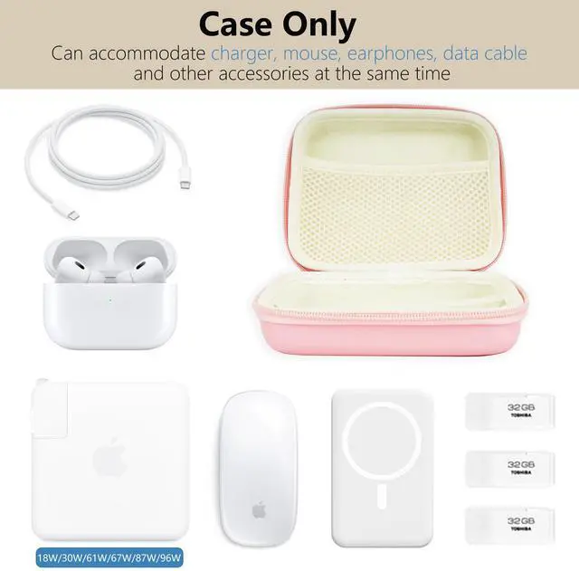 Alt view image 3 of 6 - Charger Case for Macbook, Portable Tech Electronic Organizer Bag,Travel Storage Pouch for Laptop Accessories, MacBook Power Adapter, Charging Cords, USB Drives, Power Bank (Pink, L)