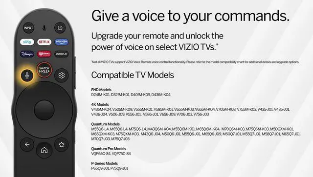 Alt view image 2 of 5 - XRT270R Voice Remote Control Compatible with All VIZIO FHD, 4K, Quantum, Quantum Pro, P-Series, V-Series, QLED Smart TVs VQP75C-84 P75Q9-J01 M65Q6-L4 V506-J09, D32FM-K01, SMALL, BLACK