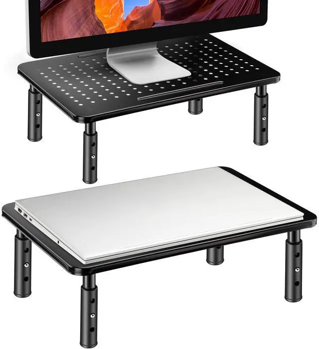 Main image of Monitor Stand Risers for 2 Monitors, 3 Height Adjustable Monitor Stand with Pen Holder, Dual Monitor Riser Laptop Riser for Office, Home, School Supplies, 2 Pack, Black