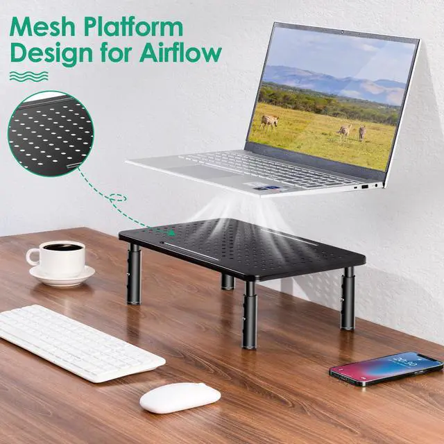 Alt view image 3 of 7 - Monitor Stand Risers for 2 Monitors, 3 Height Adjustable Monitor Stand with Pen Holder, Dual Monitor Riser Laptop Riser for Office, Home, School Supplies, 2 Pack, Black