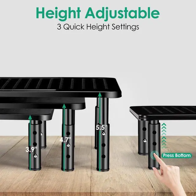 Alt view image 2 of 7 - Monitor Stand Risers for 2 Monitors, 3 Height Adjustable Monitor Stand with Pen Holder, Dual Monitor Riser Laptop Riser for Office, Home, School Supplies, 2 Pack, Black