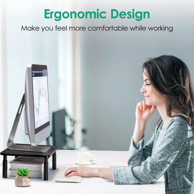Alt view image 7 of 7 - Monitor Stand Risers for 2 Monitors, 3 Height Adjustable Monitor Stand with Pen Holder, Dual Monitor Riser Laptop Riser for Office, Home, School Supplies, 2 Pack, Black
