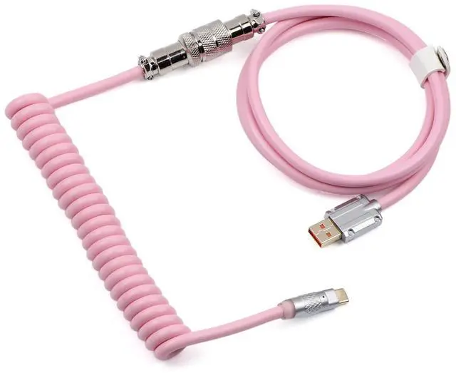 Alt view image 4 of 7 - Puff Aviator Coiled USB Cable, Type C Detachable Mechanical Gaming Keyboard Cable for Win/Mac/Gamers, Suitable for RT100/TH68 PRO/TH80 PRO/TH96/TH80 SE/CIDOO V65. etc(Puff Pink)