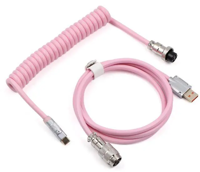 Alt view image 3 of 7 - Puff Aviator Coiled USB Cable, Type C Detachable Mechanical Gaming Keyboard Cable for Win/Mac/Gamers, Suitable for RT100/TH68 PRO/TH80 PRO/TH96/TH80 SE/CIDOO V65. etc(Puff Pink)