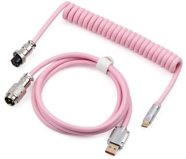 Alt view image 2 of 7 - Puff Aviator Coiled USB Cable, Type C Detachable Mechanical Gaming Keyboard Cable for Win/Mac/Gamers, Suitable for RT100/TH68 PRO/TH80 PRO/TH96/TH80 SE/CIDOO V65. etc(Puff Pink)