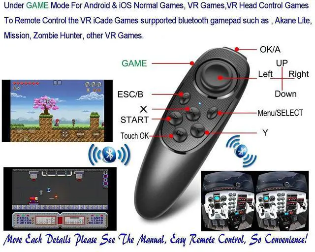 Alt view image 2 of 7 - Controller Gamepad Bluetooth Control VR Video, Game, Selfie, Flip E-Book/PPT/Nook Page, Mouse, in Virtual Reality Headset PC Tablet Laptop iPhone Smart Phone