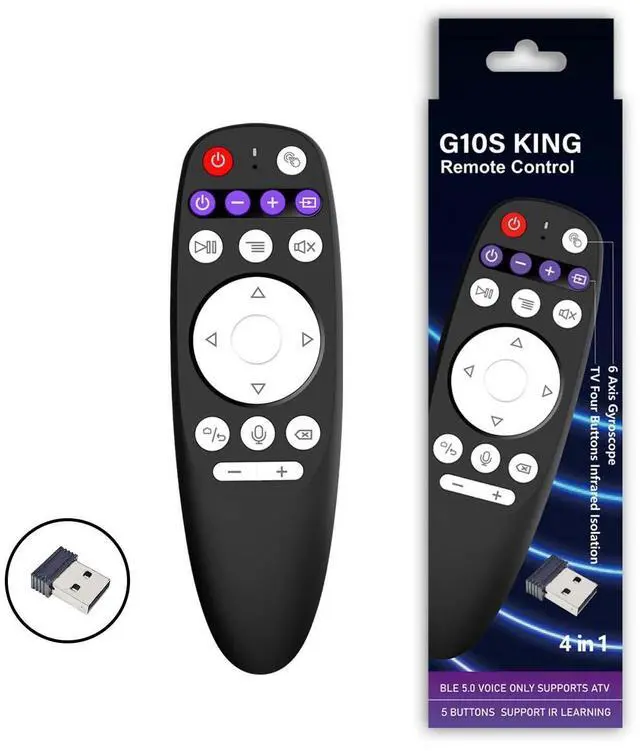 Main image of Android TV Box Remote Control Universal, G10S King BT5.0 & USB 2.4G RF Remote Air Mouse 6 Axis Gyroscope and Infrared Learning for TV Stick Smart Set Top Box (Batteries are not Included)