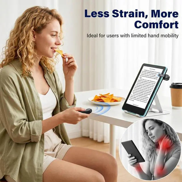 Alt view image 2 of 7 - Remote Control Page Turner for Kindle Paperwhite Oasis Kobo eReaders, Camera Camcorder Remote Controls, Page Turner Clicker for ipad Tablets Reading Novels with Wrist Strap Storage Bag