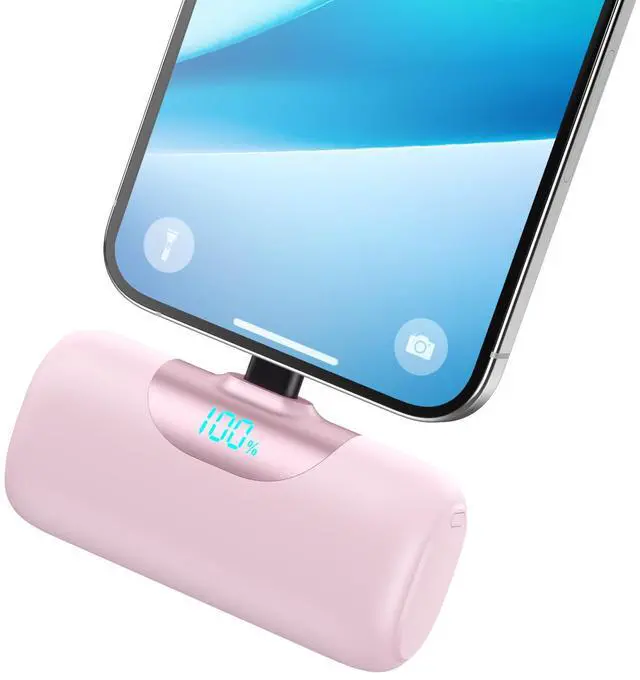 Main image of Mini Portable Charger for iPhone,Upgraded 22.5W PD Fast Charging 5500mAh Ultra-Compact Power Bank,LCD Display Plug-in Cute Battery Pack Travel Essentials for iPhone 14/14Pro/13/12/11/X/8/7/6plus-Pink
